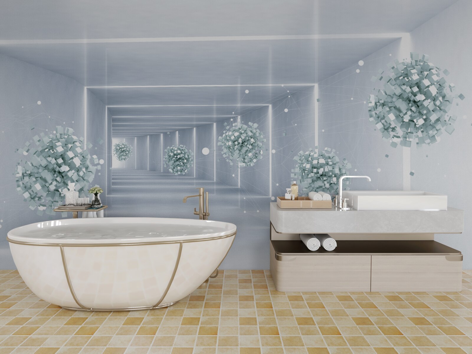 Fototapeta widok na tunel i kule rozciągające się w oddali