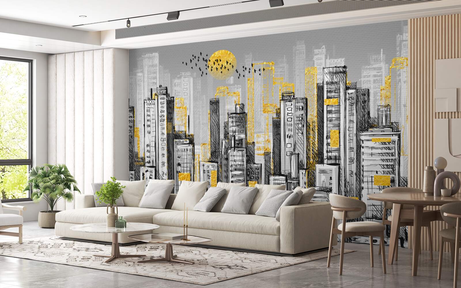 Fototapeta szare miasto w żółtym wieczornym świetle