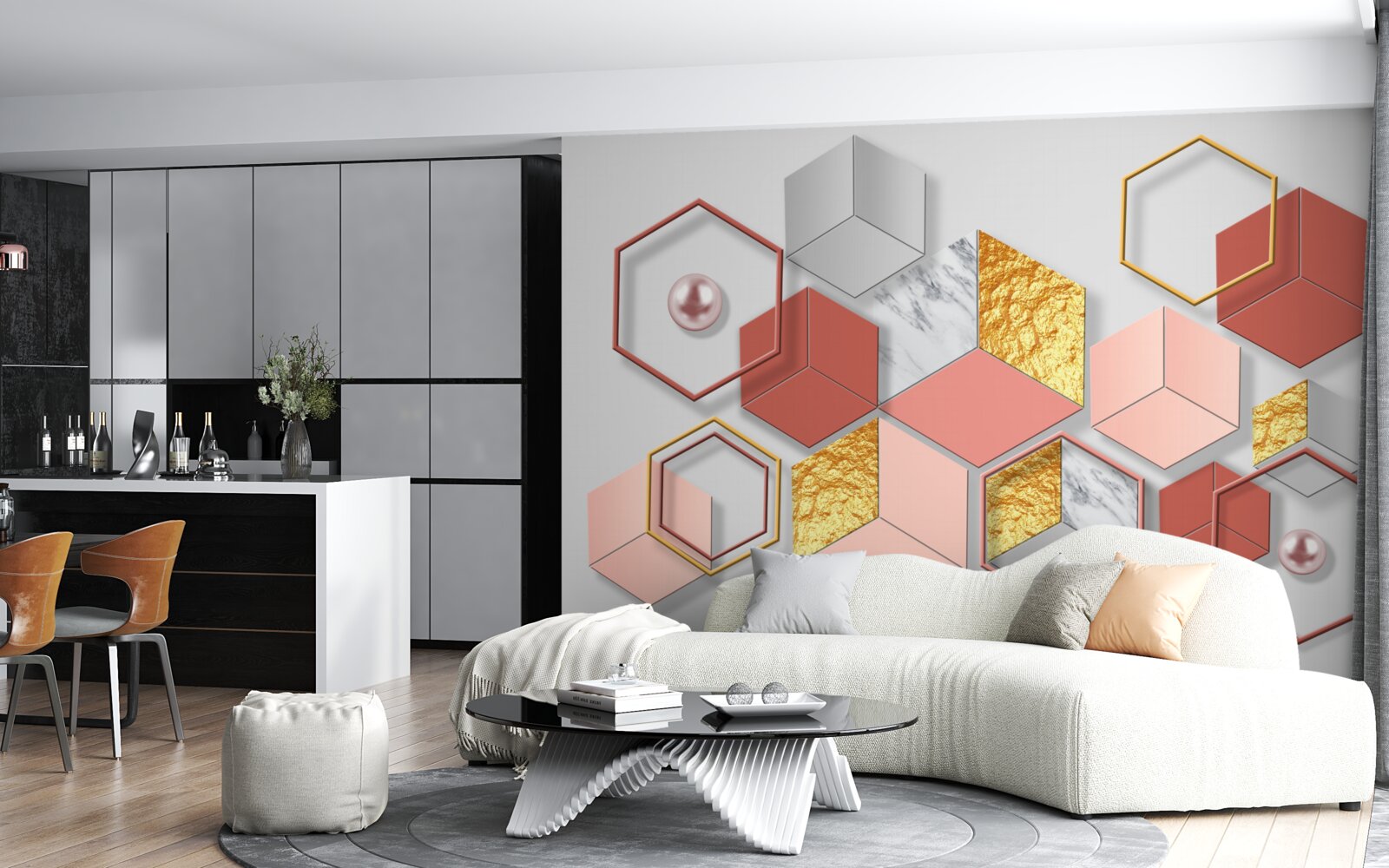 Fototapeta burgundowe pięciokąty o różnej zawartości