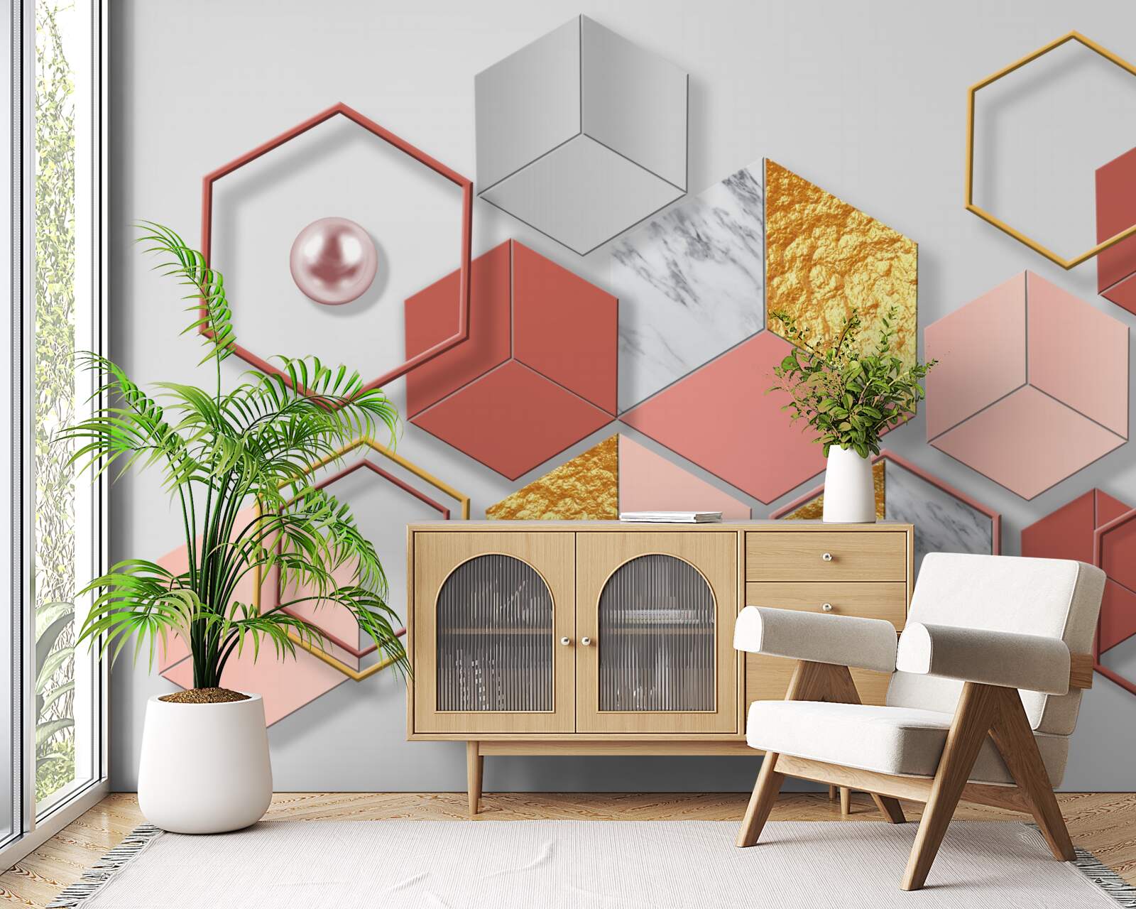 Fototapeta burgundowe pięciokąty o różnej zawartości