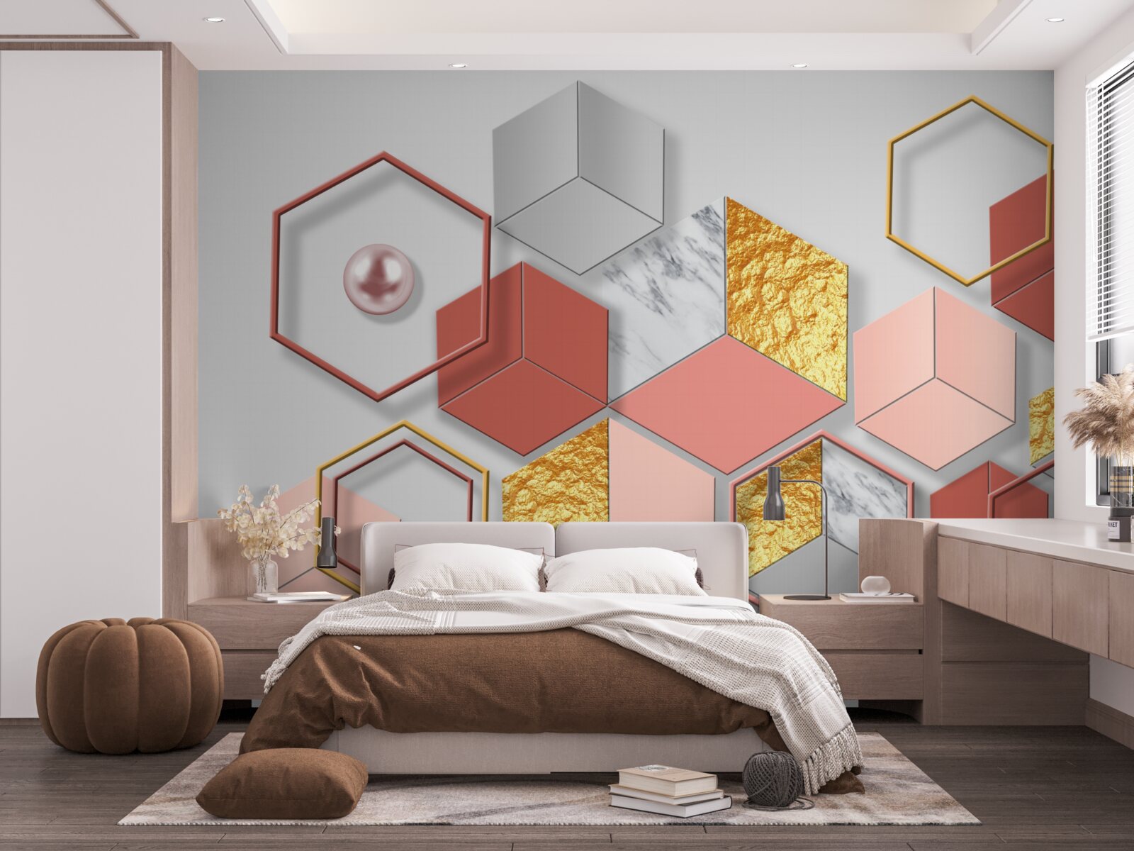 Fototapeta burgundowe pięciokąty o różnej zawartości