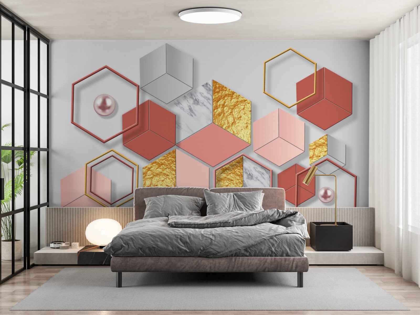 Fototapeta burgundowe pięciokąty o różnej zawartości