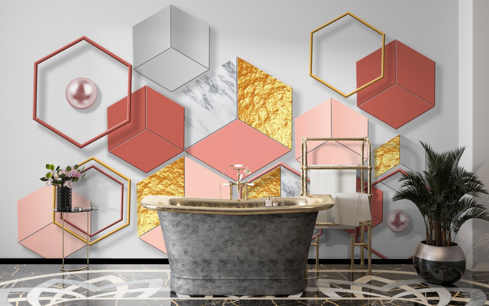 Fototapeta burgundowe pięciokąty o różnej zawartości