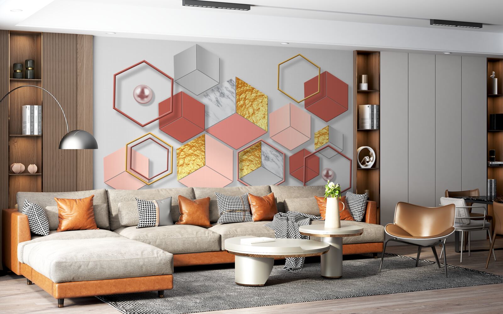 Fototapeta burgundowe pięciokąty o różnej zawartości