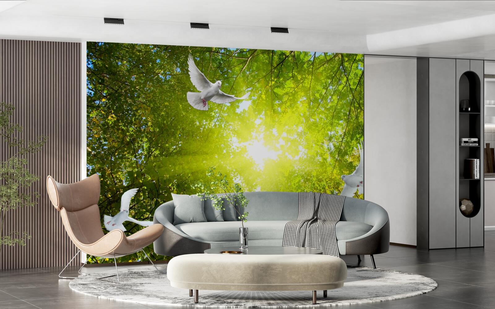 Fototapeta ptaki latają w głębi lasu