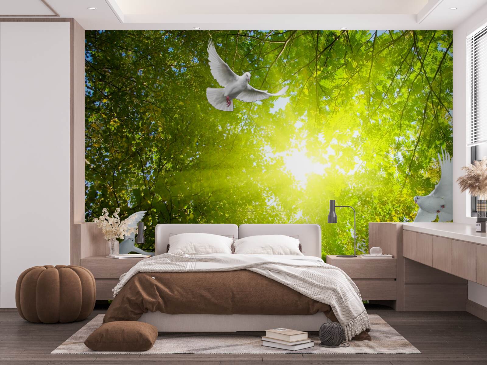 Fototapeta ptaki latają w głębi lasu