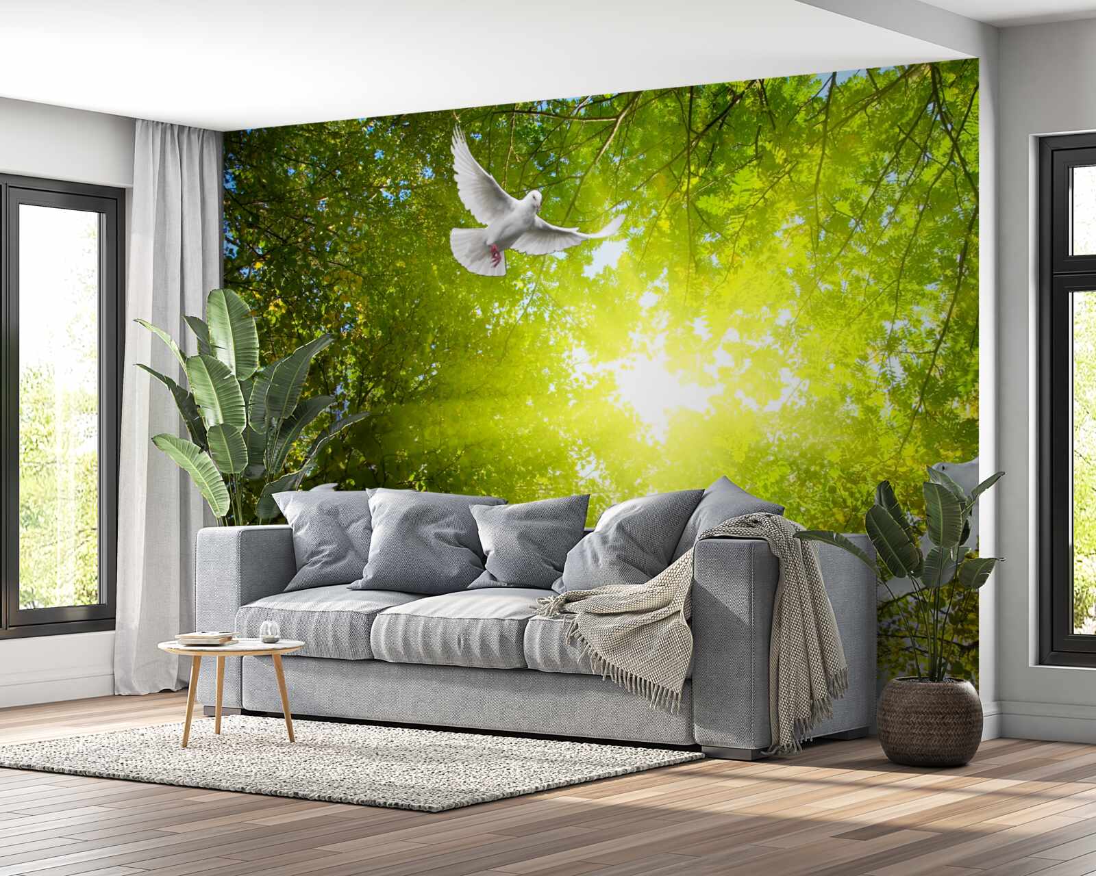 Fototapeta ptaki latają w głębi lasu