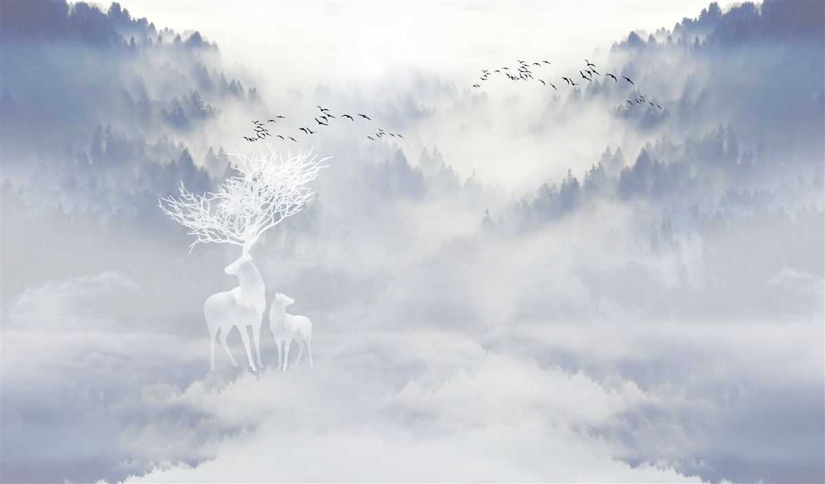 Fototapeta mglisty las zamieszkiwała szlachecka rodzina jeleniowatych