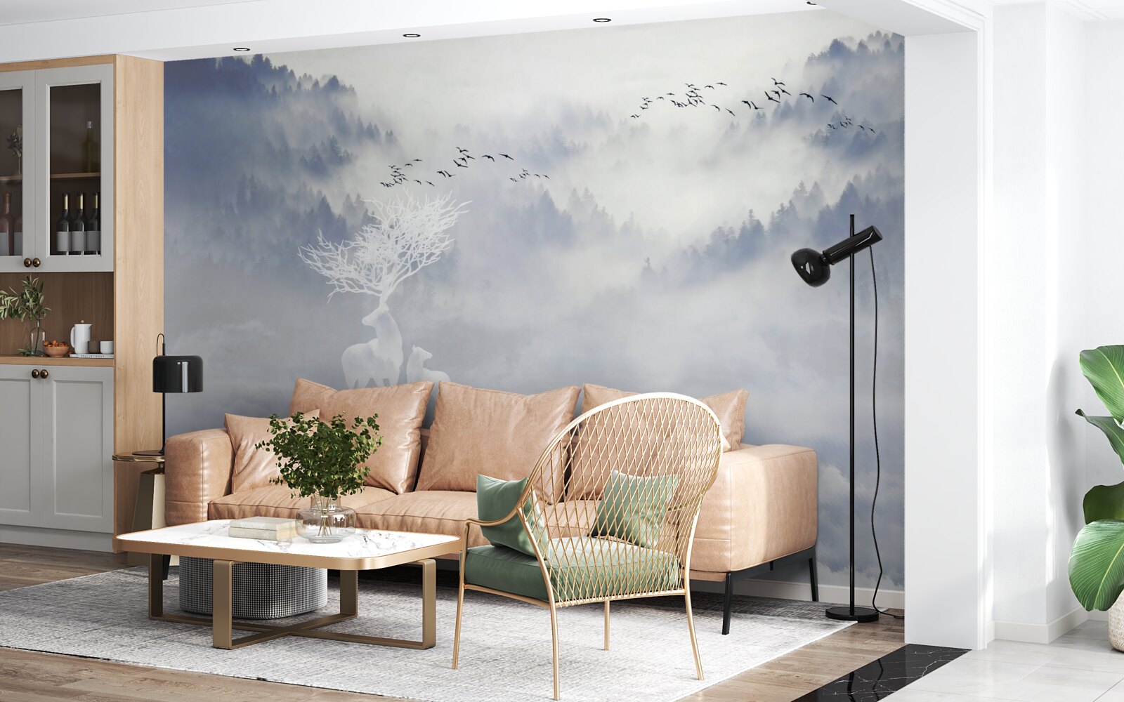 Fototapeta mglisty las zamieszkiwała szlachecka rodzina jeleniowatych