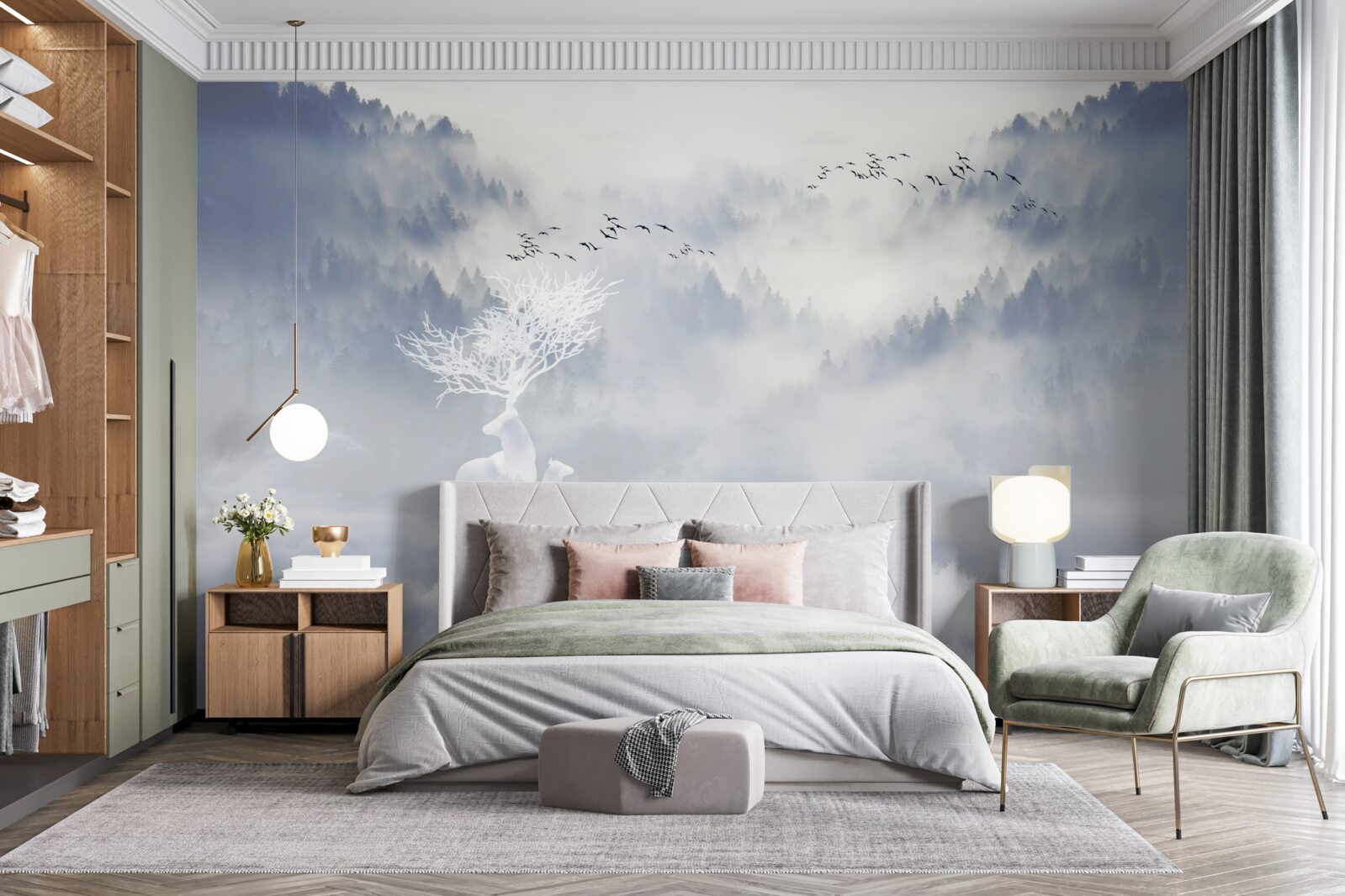 Fototapeta mglisty las zamieszkiwała szlachecka rodzina jeleniowatych