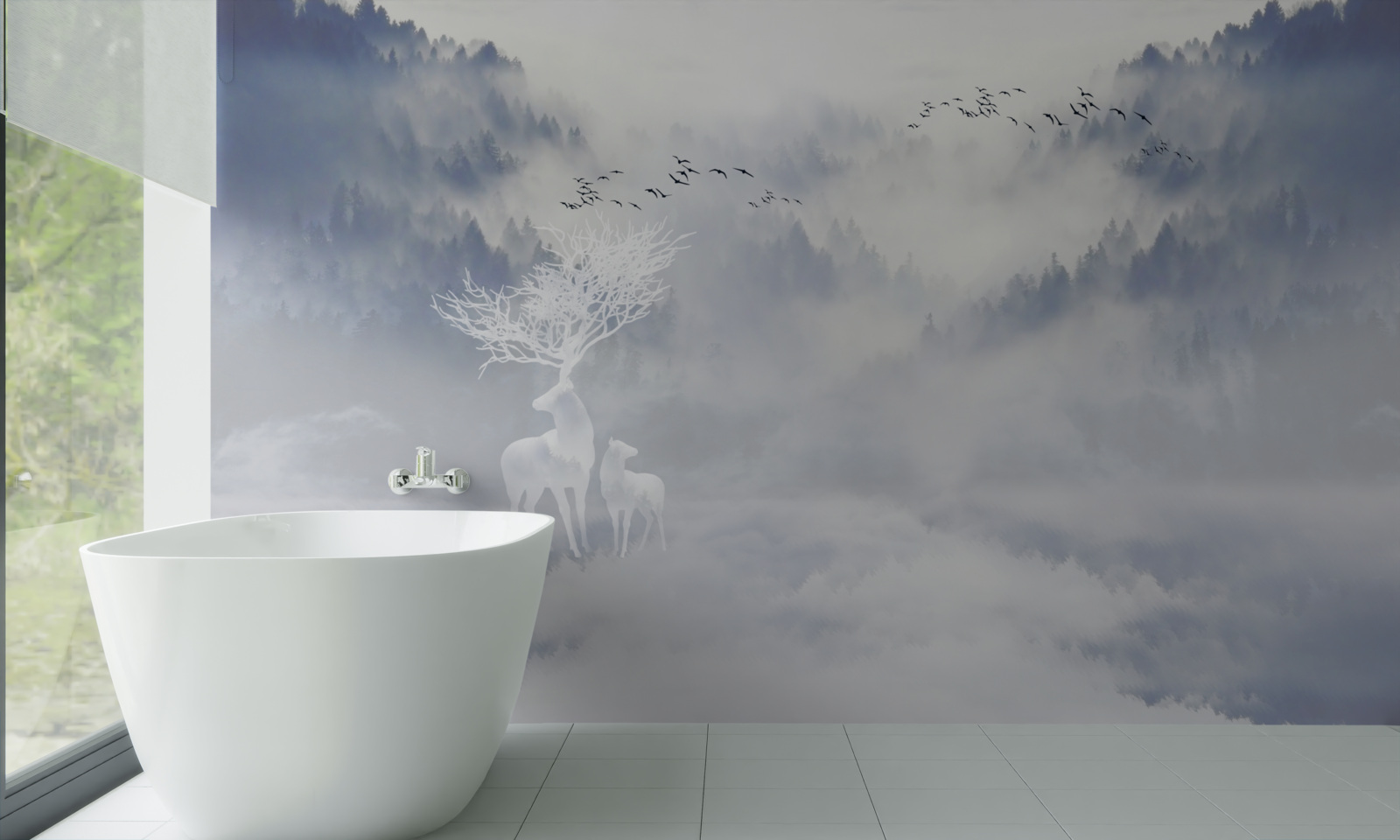 Fototapeta mglisty las zamieszkiwała szlachecka rodzina jeleniowatych