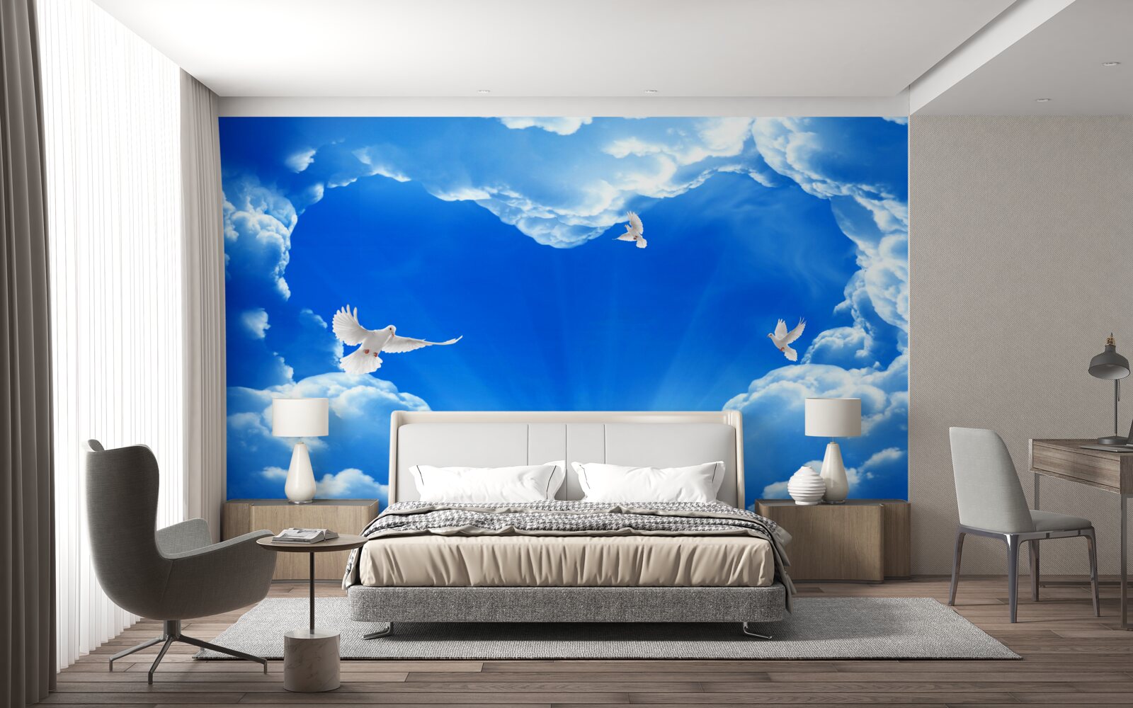 Fototapeta niebieskie ptaki wzlatują w przestrzeń nieba