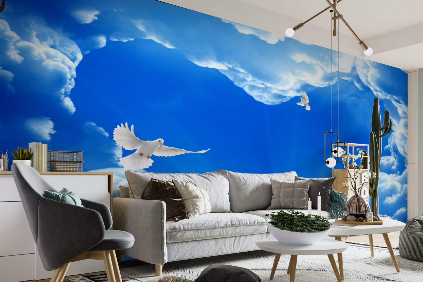 Fototapeta niebieskie ptaki wzlatują w przestrzeń nieba