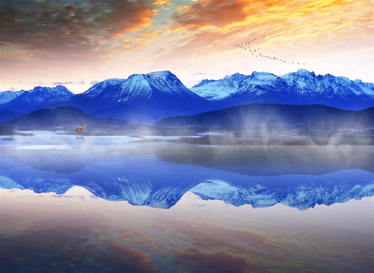 Fototapeta mglisty koc nad niestabilną powierzchnią wody