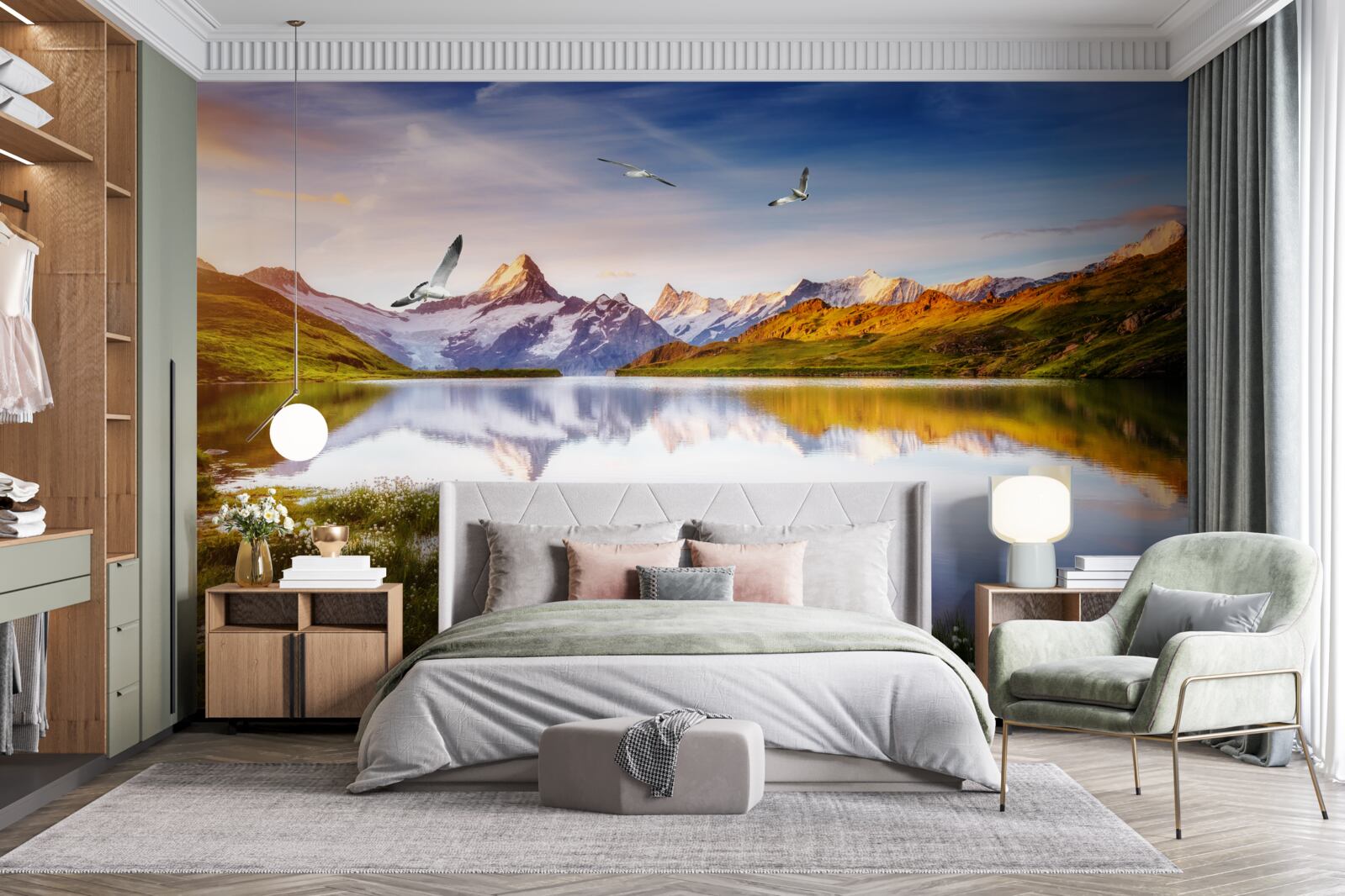 Fototapeta zachód słońca nad górską rzeką