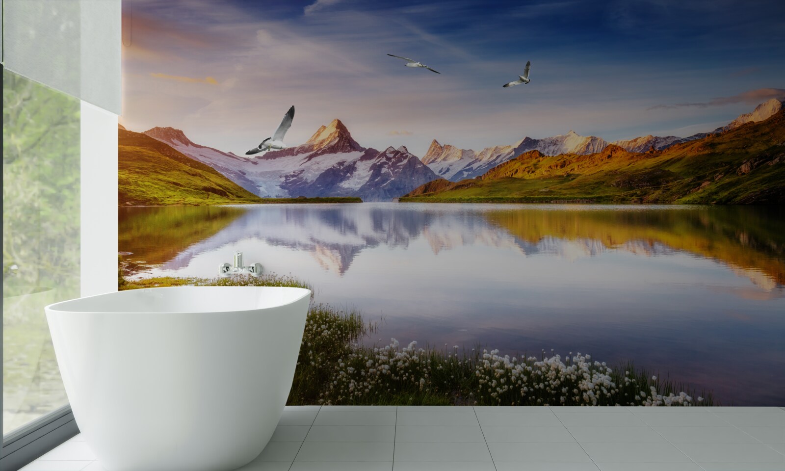 Fototapeta zachód słońca nad górską rzeką