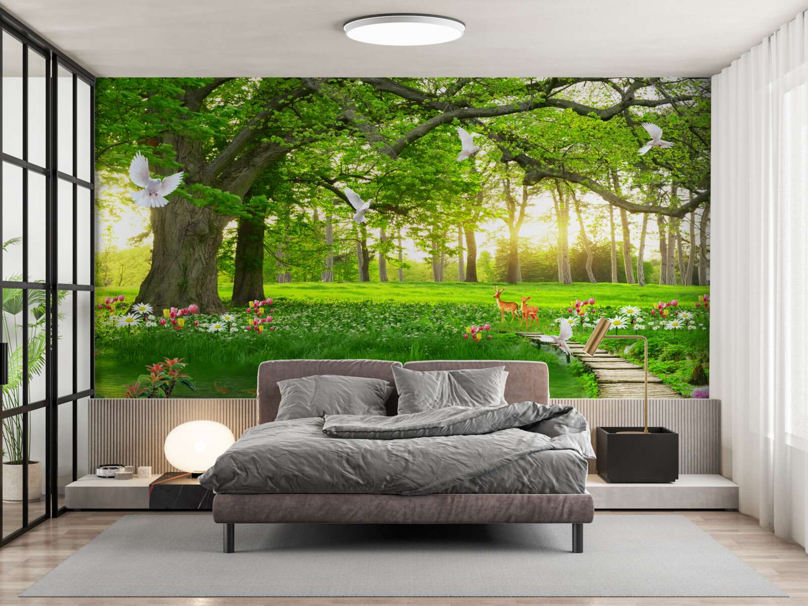 Fototapeta o świcie słoneczna łąka jest zielona