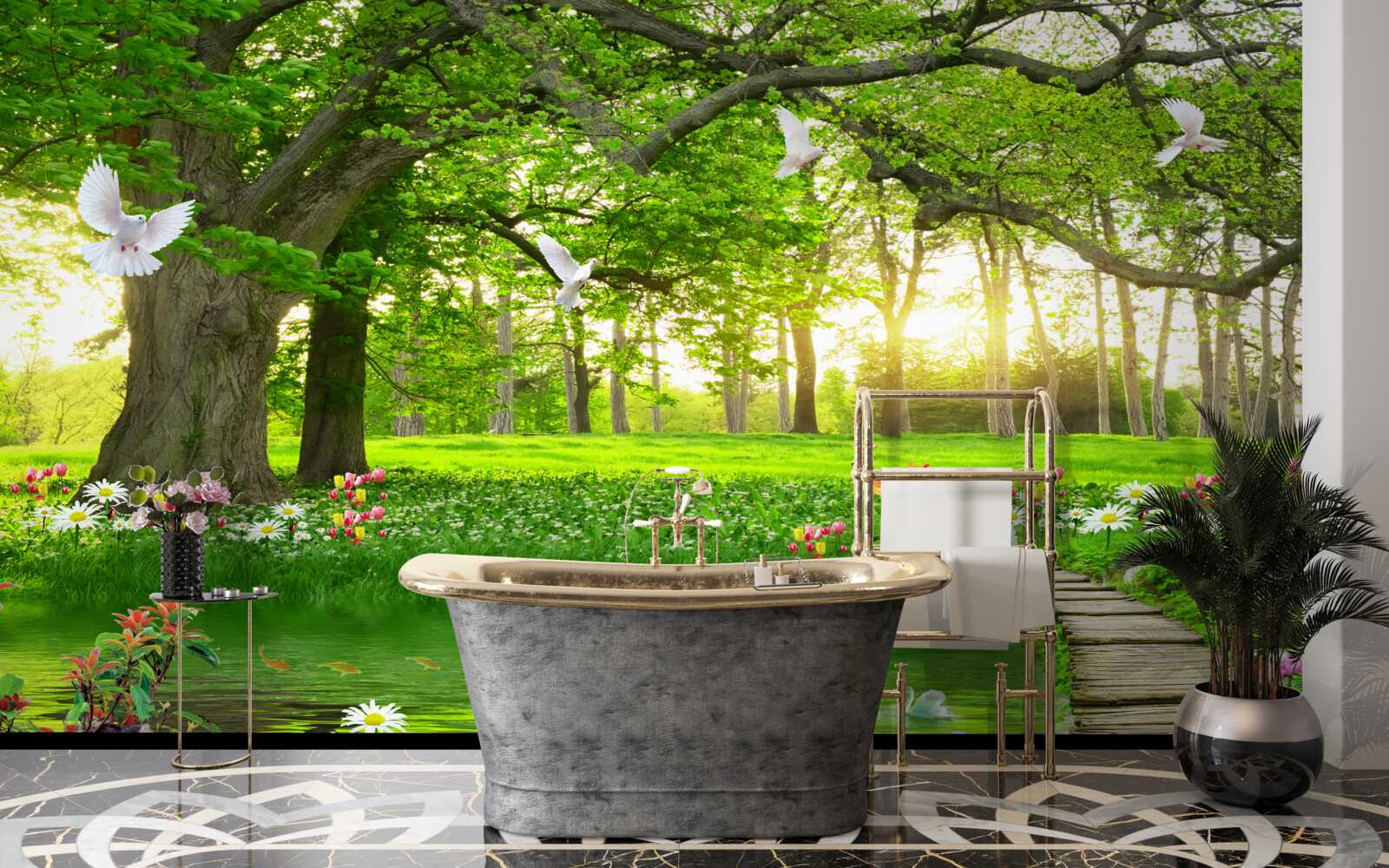 Fototapeta o świcie słoneczna łąka jest zielona