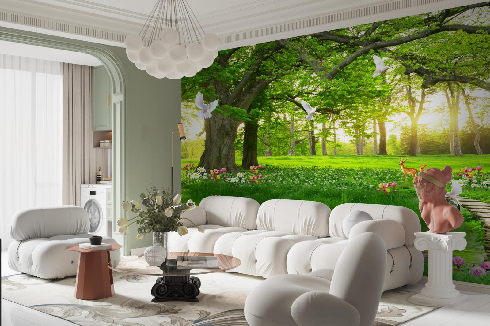 Fototapeta o świcie słoneczna łąka jest zielona