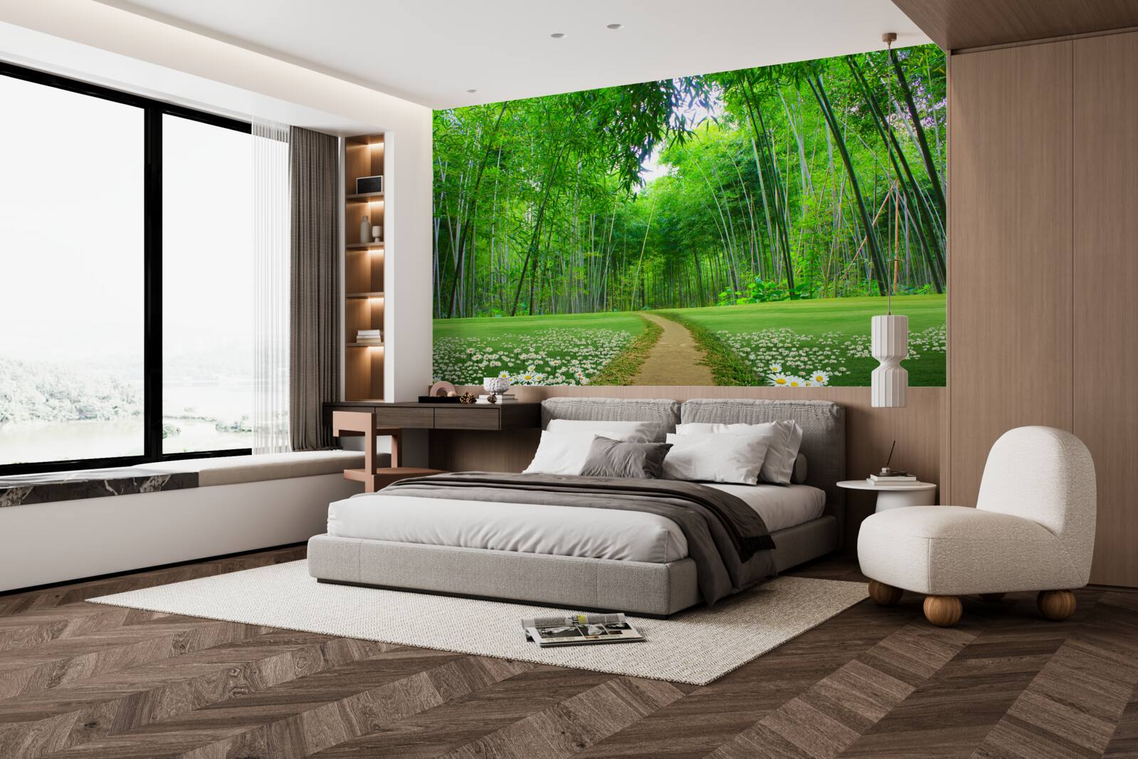 Fototapeta pole, które staje się gajem bambusowym