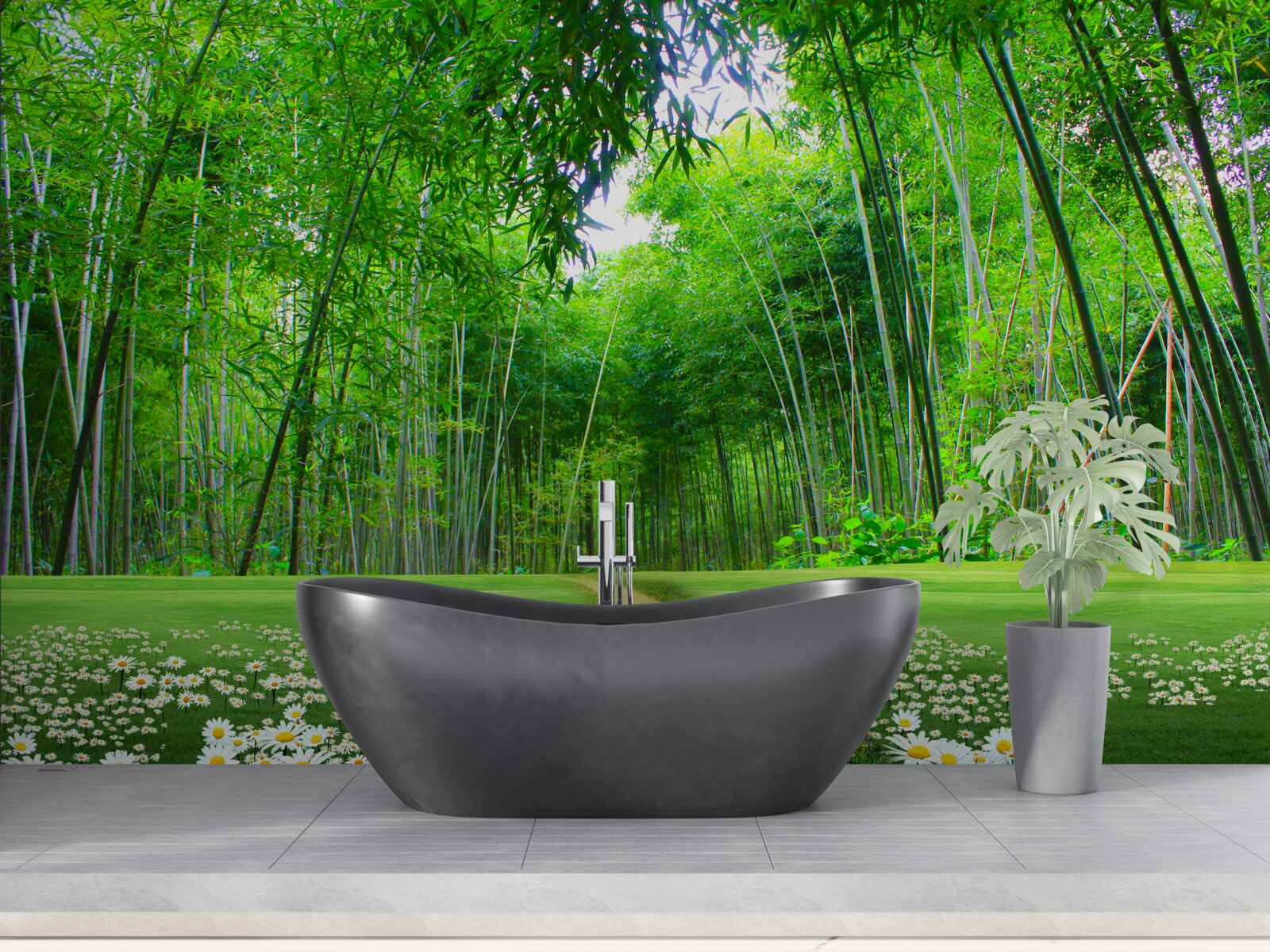 Fototapeta pole, które staje się gajem bambusowym