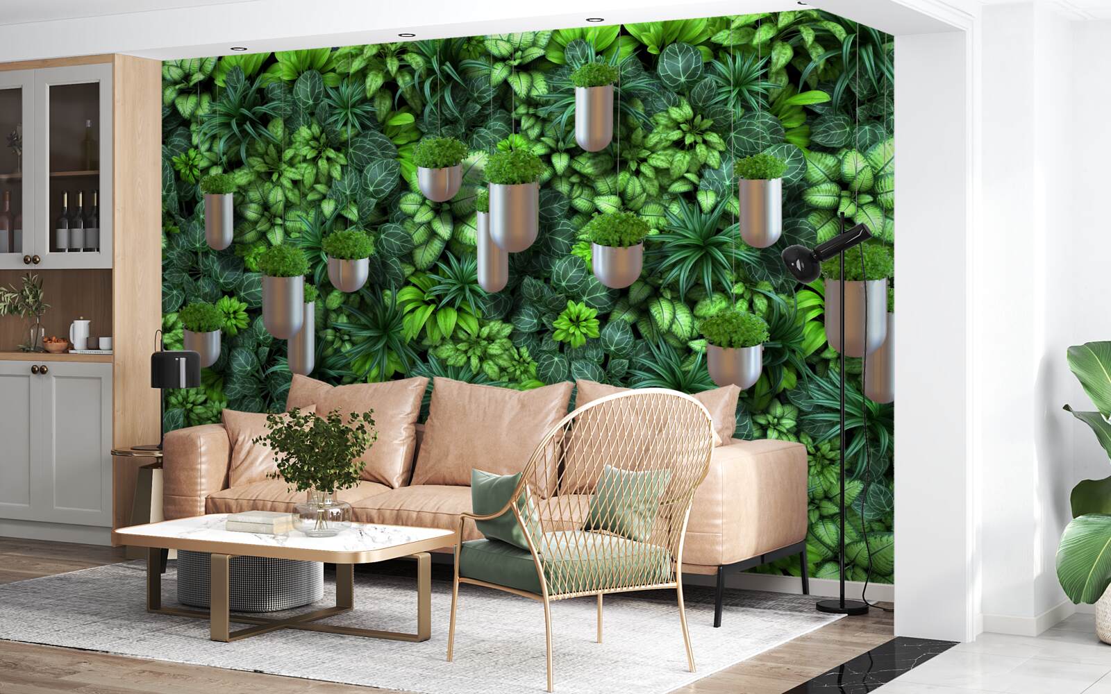 Fototapeta kolor jest zielony, a rośliny znajdują się w doniczce