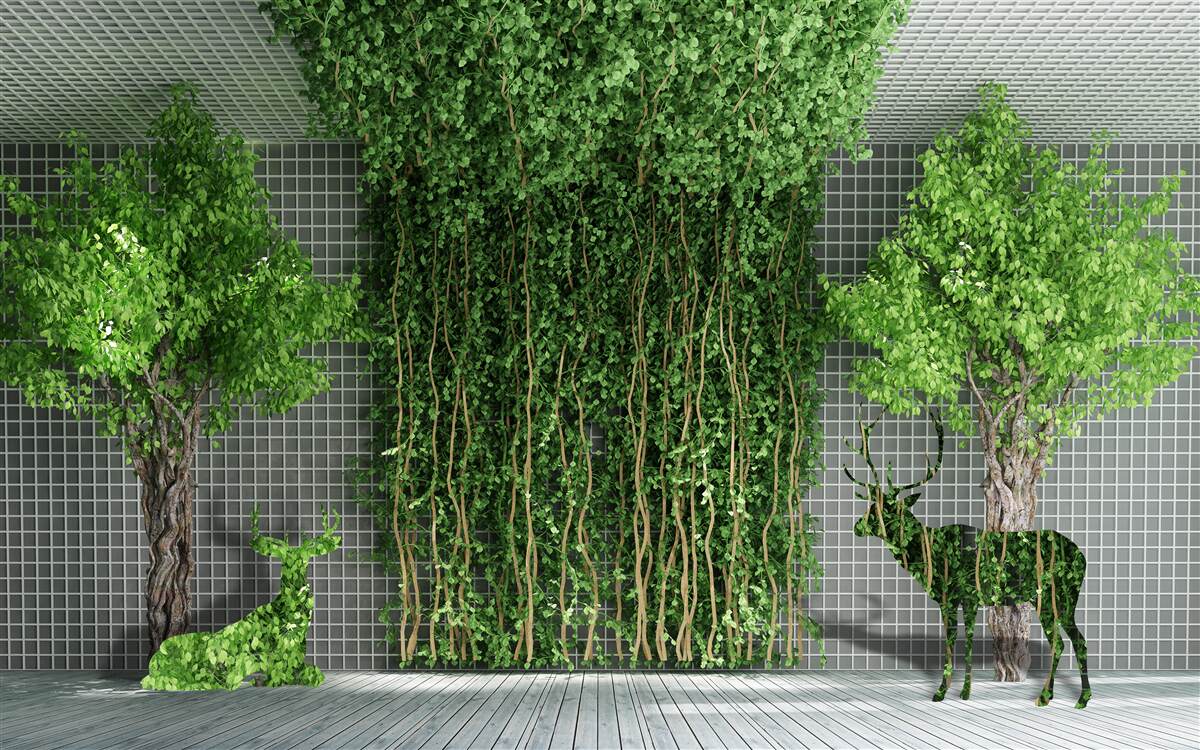 Fototapeta zielony las otacza scenę jelenia