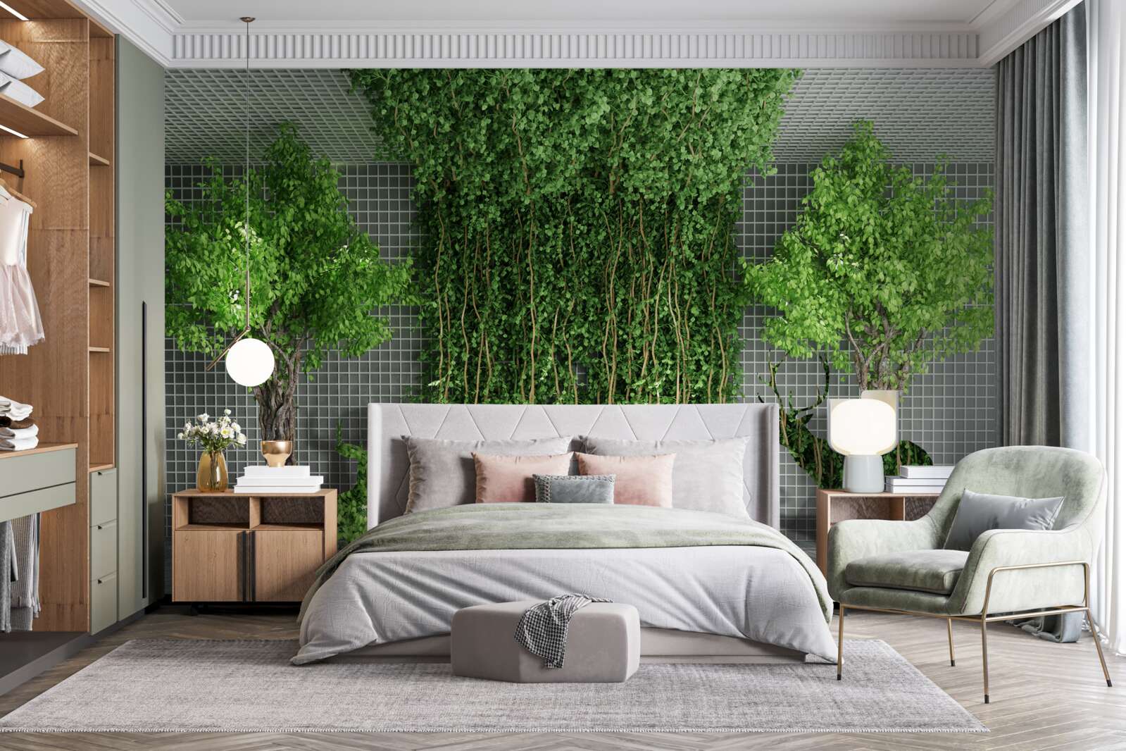 Fototapeta zielony las otacza scenę jelenia