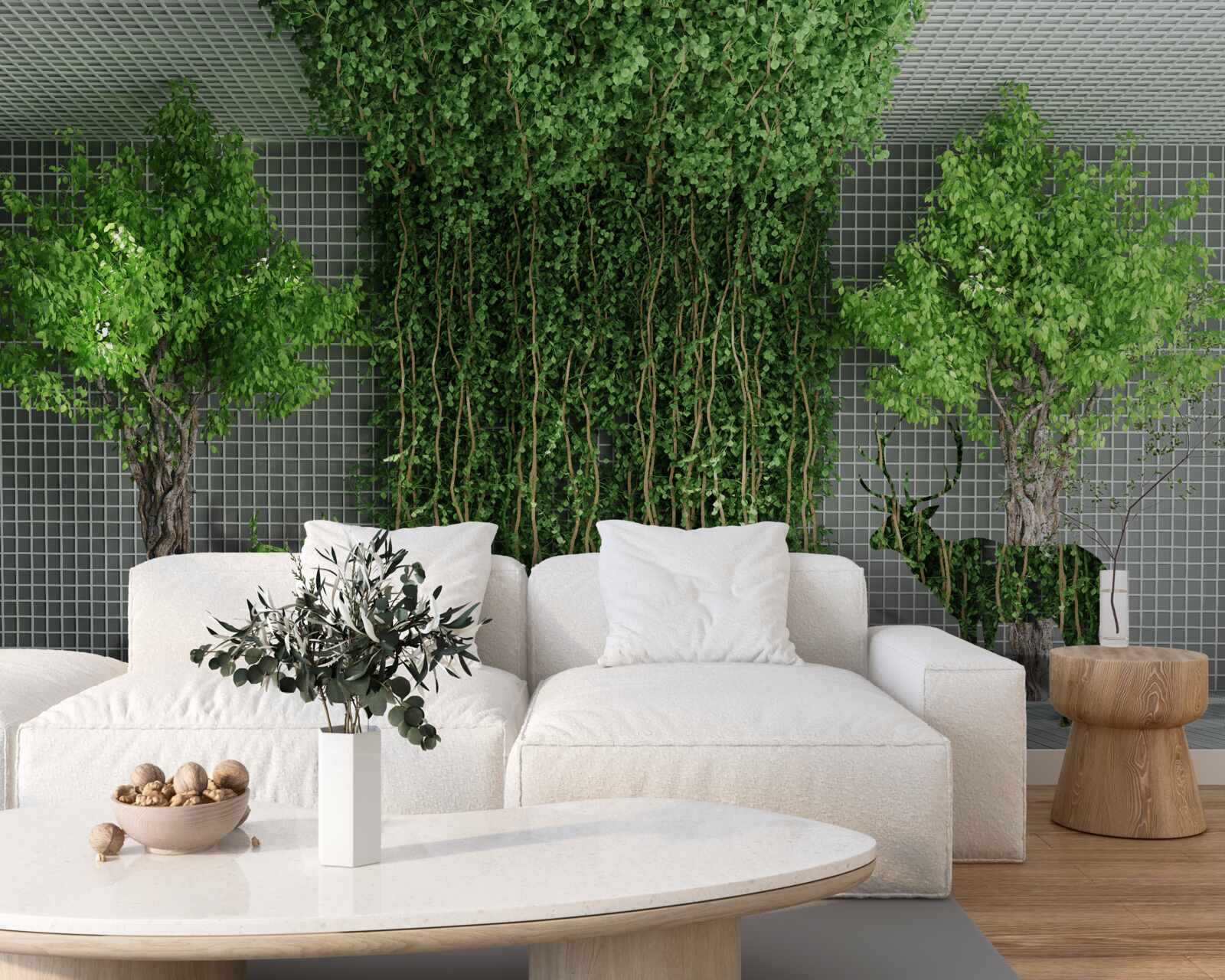 Fototapeta zielony las otacza scenę jelenia