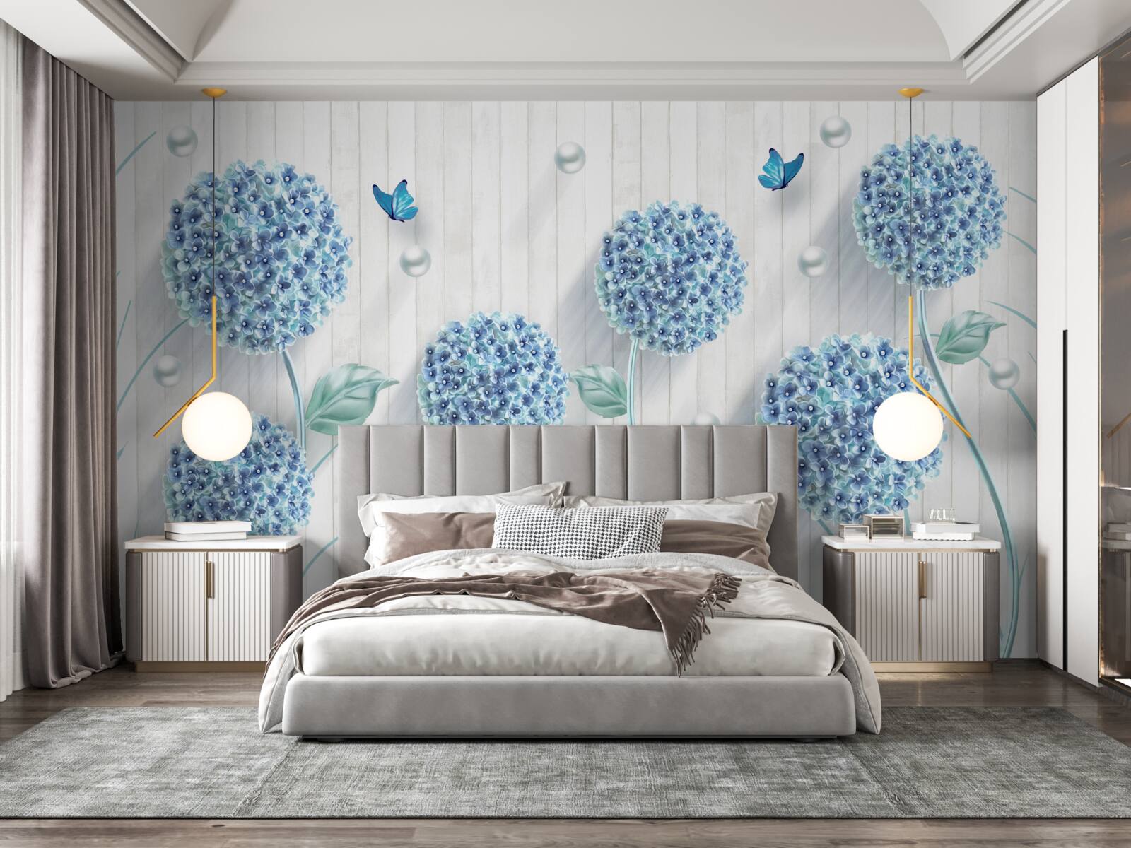 Fototapeta niezwykłe niebieskie motyle i kwiaty