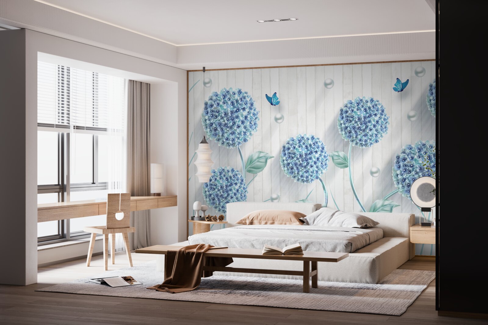 Fototapeta niezwykłe niebieskie motyle i kwiaty