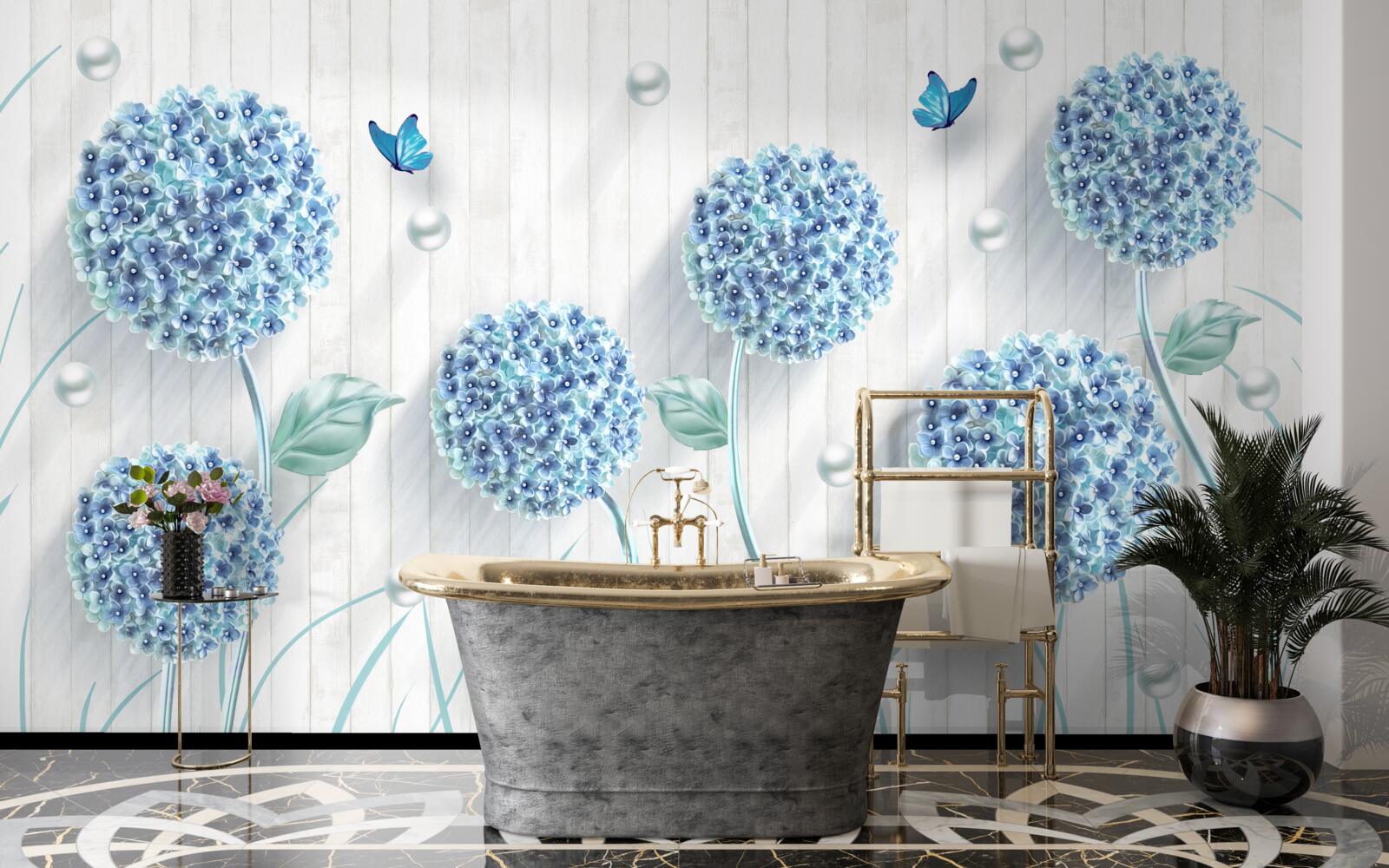 Fototapeta niezwykłe niebieskie motyle i kwiaty