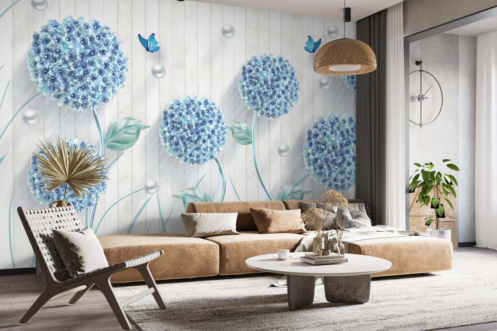 Fototapeta niezwykłe niebieskie motyle i kwiaty