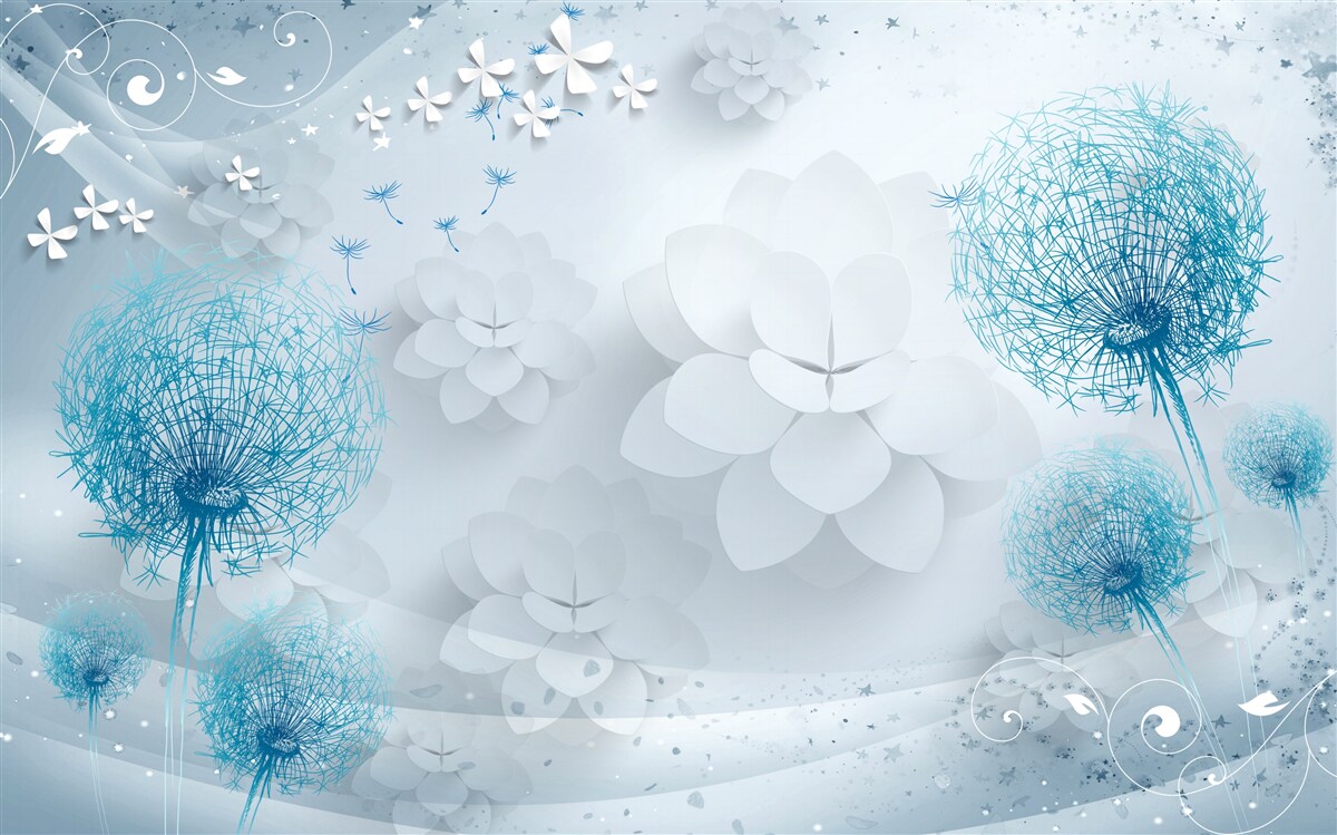 Fototapeta gama odcieni niebieskiego z kwiatami