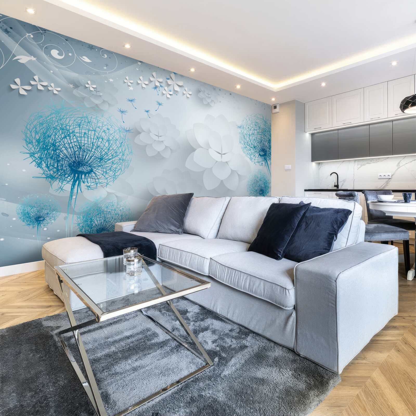 Fototapeta gama odcieni niebieskiego z kwiatami