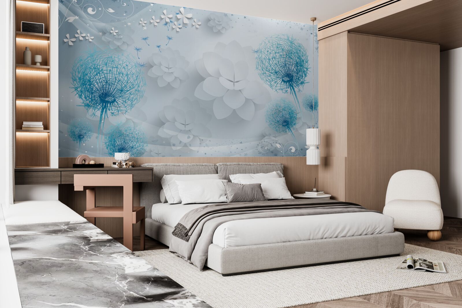 Fototapeta gama odcieni niebieskiego z kwiatami