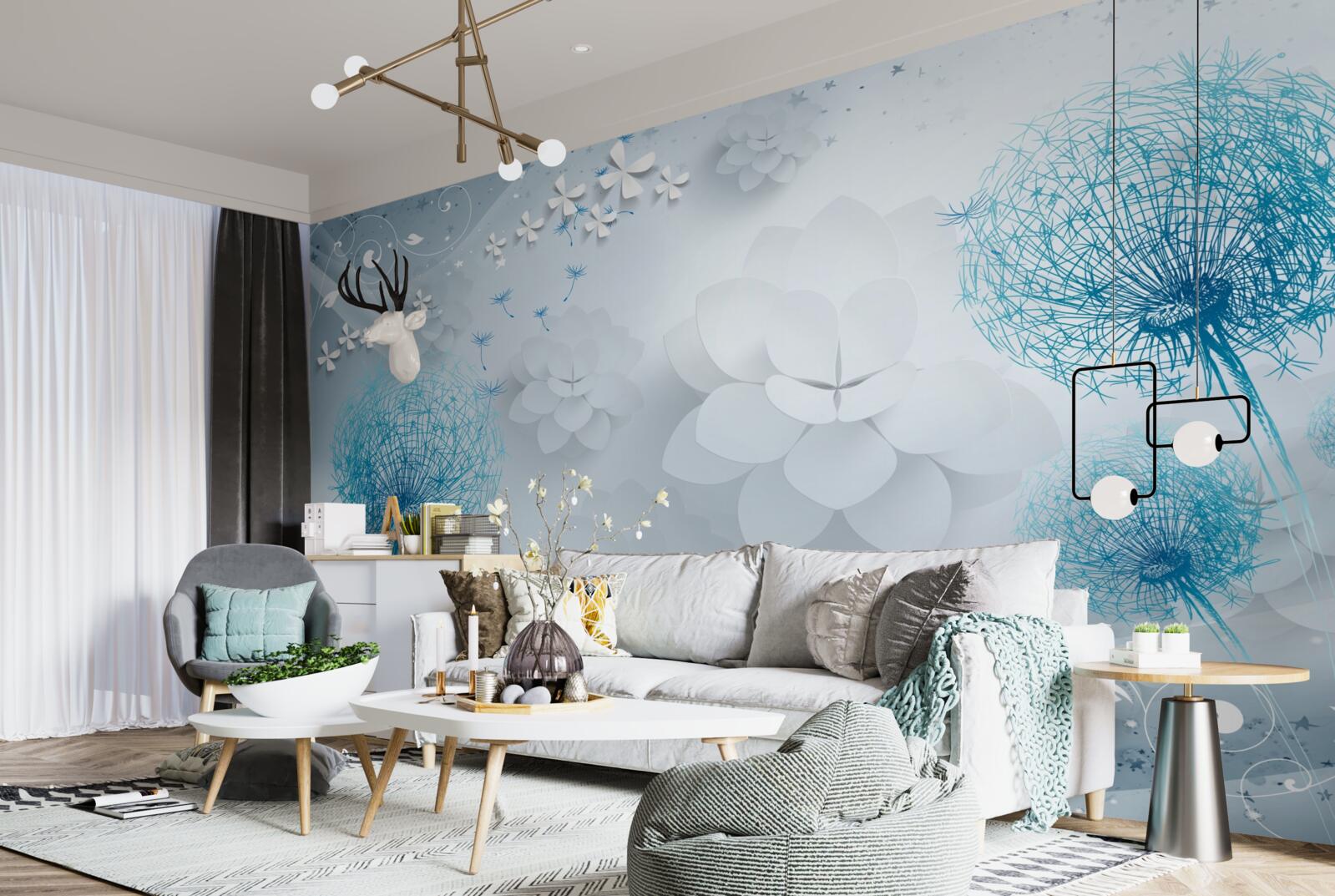 Fototapeta gama odcieni niebieskiego z kwiatami