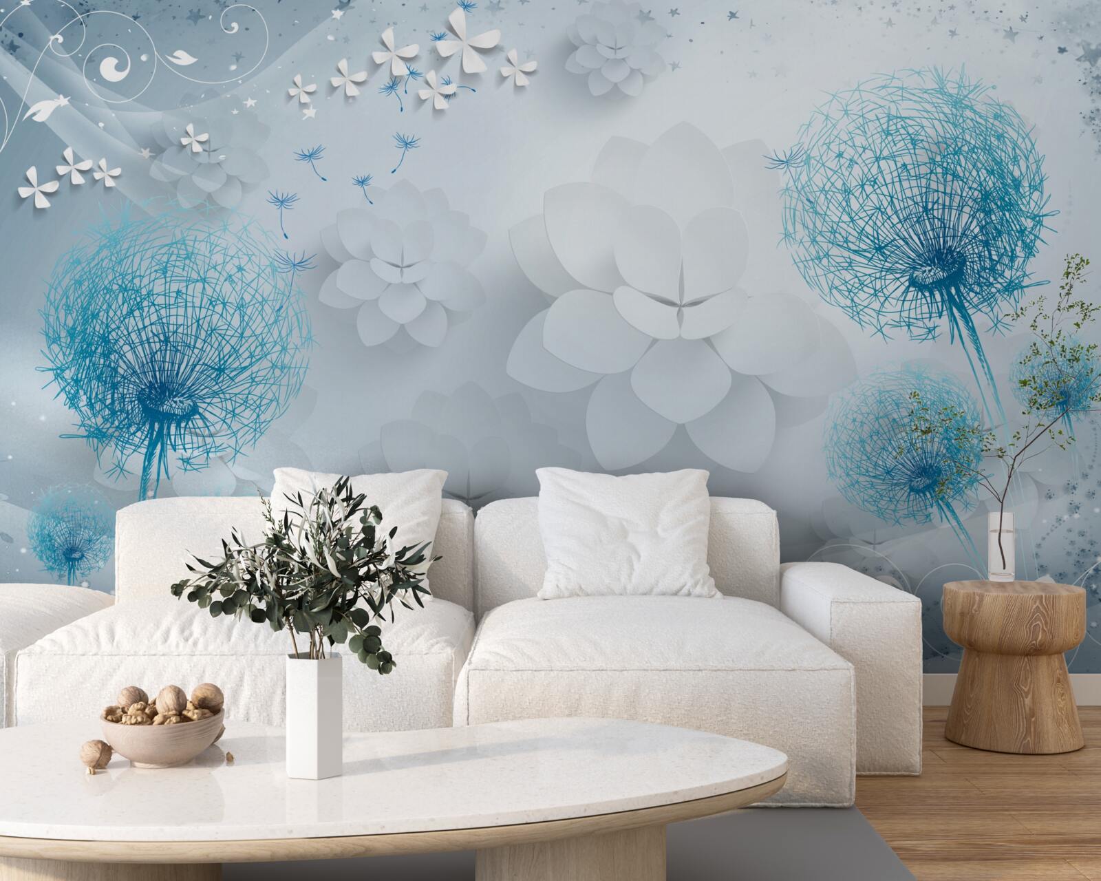 Fototapeta gama odcieni niebieskiego z kwiatami