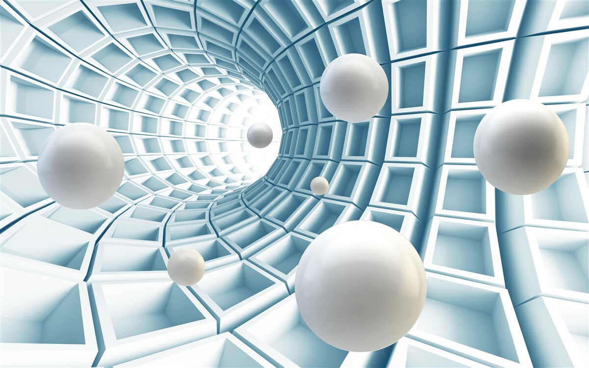 Fototapeta kule świetlne unoszą się w blaknącym niebieskim korytarzu