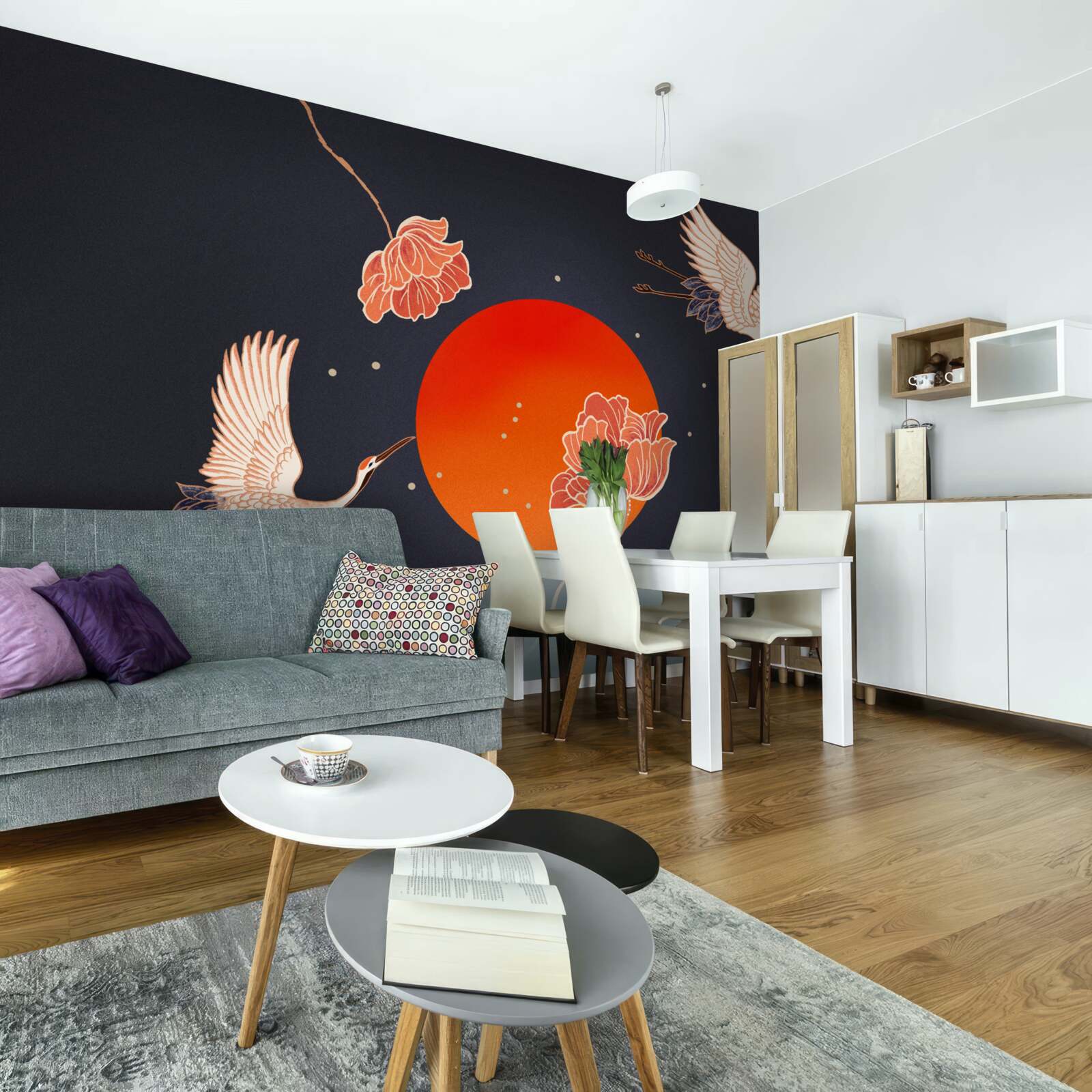 Fototapeta zachód słońca upływa pod znakiem odjazdu żurawi