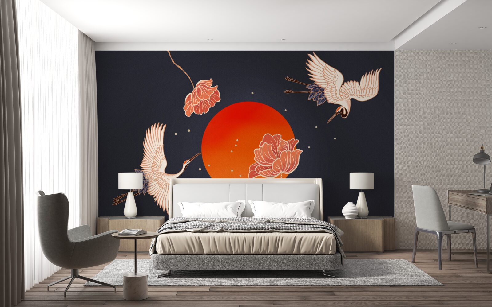 Fototapeta zachód słońca upływa pod znakiem odjazdu żurawi