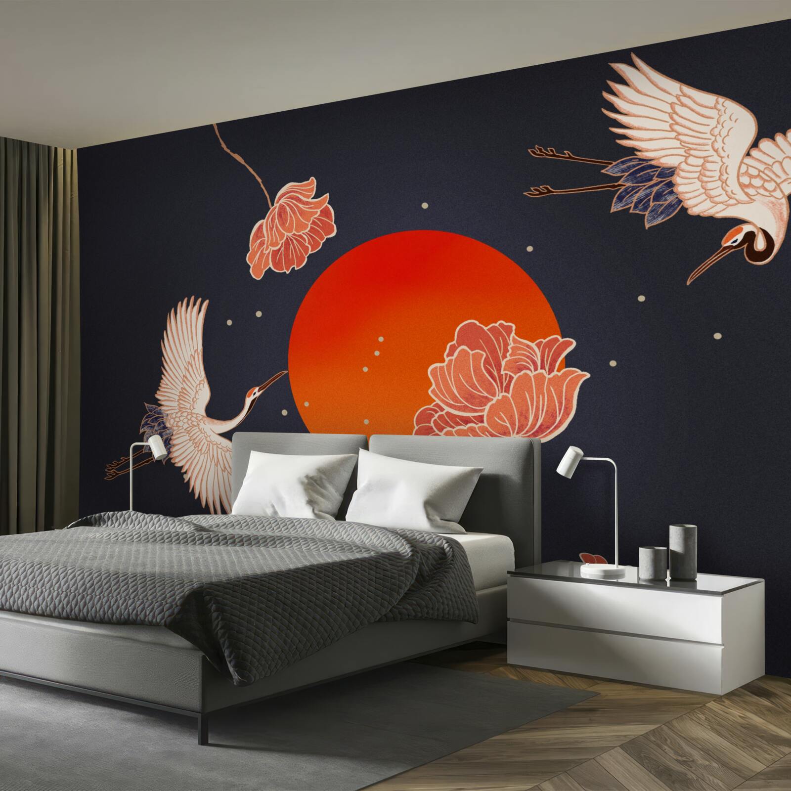 Fototapeta zachód słońca upływa pod znakiem odjazdu żurawi