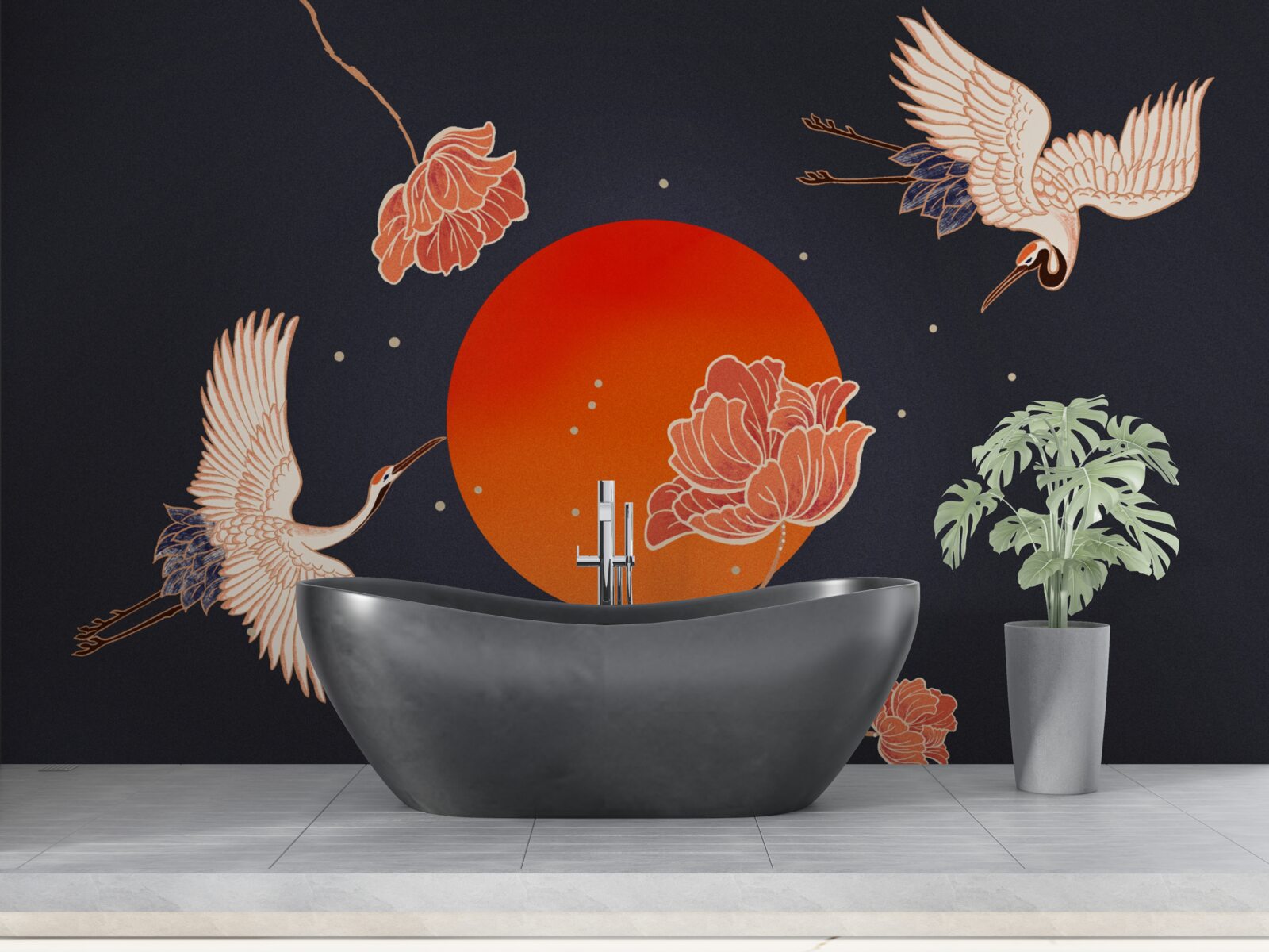 Fototapeta zachód słońca upływa pod znakiem odjazdu żurawi