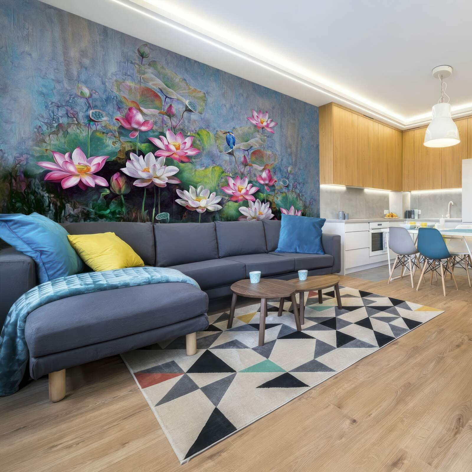 Fototapeta niebieski ptak wśród lilii wodnej