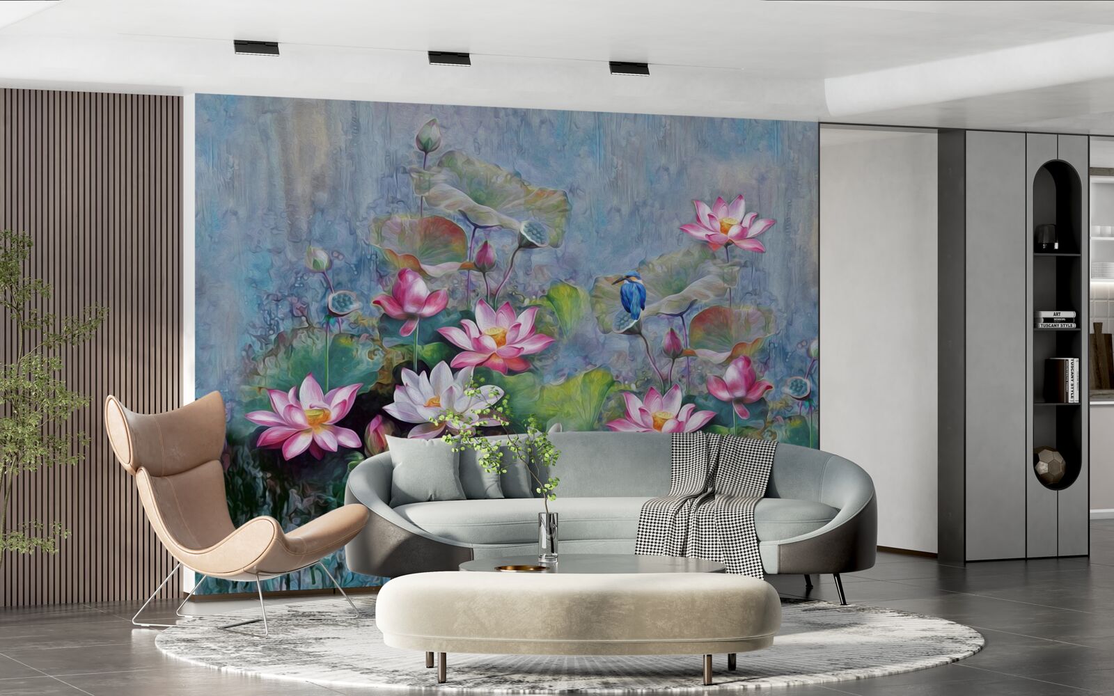 Fototapeta niebieski ptak wśród lilii wodnej