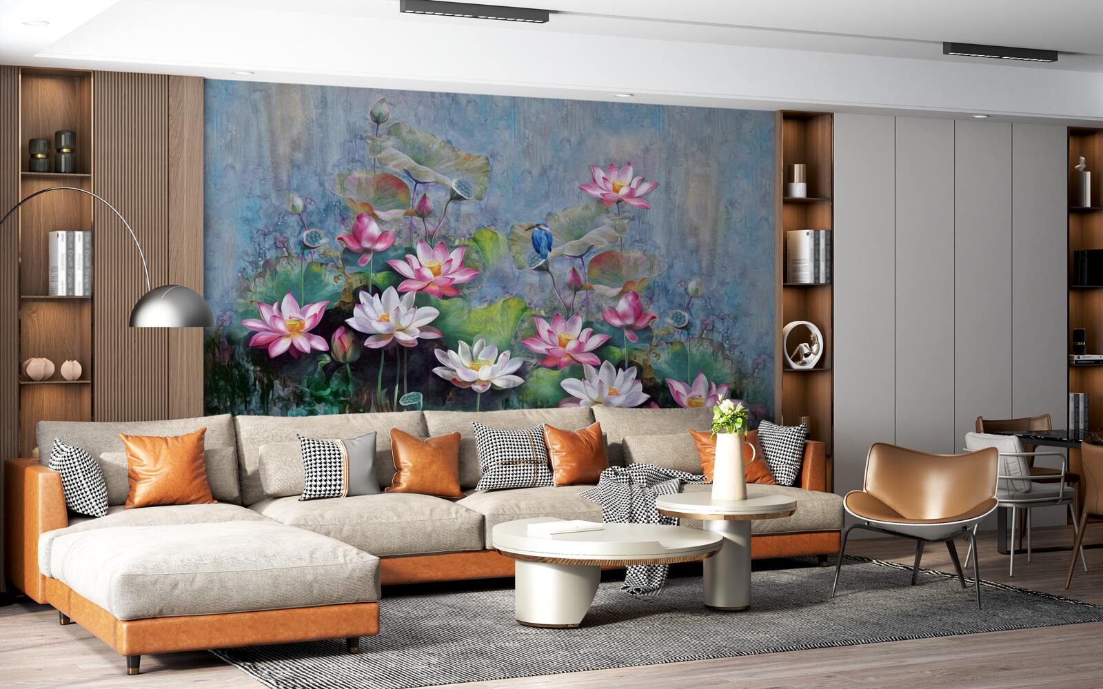 Fototapeta niebieski ptak wśród lilii wodnej