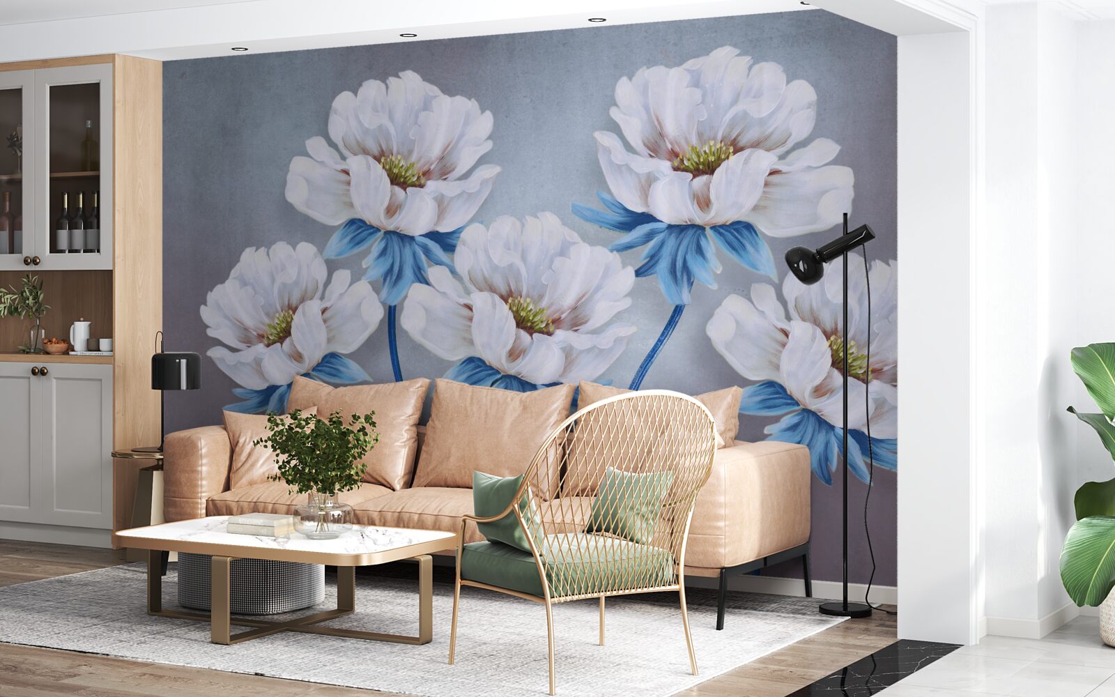 Fototapeta kwiaty są białe z niebieskim odcieniem