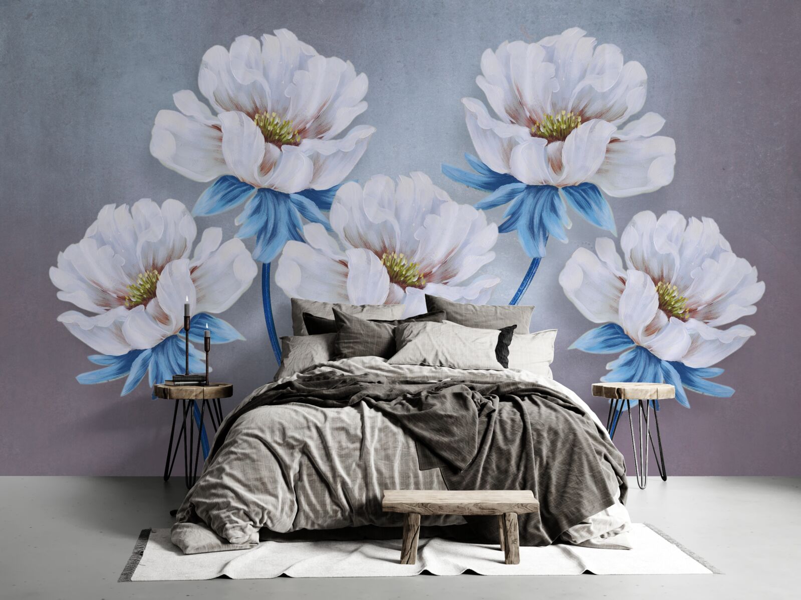 Fototapeta kwiaty są białe z niebieskim odcieniem