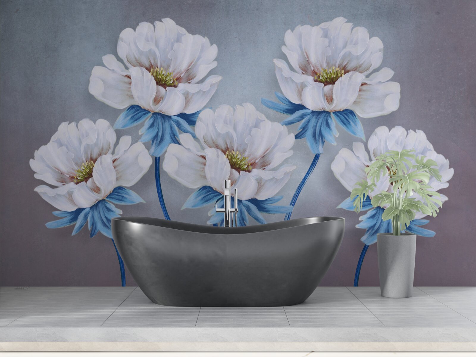 Fototapeta kwiaty są białe z niebieskim odcieniem