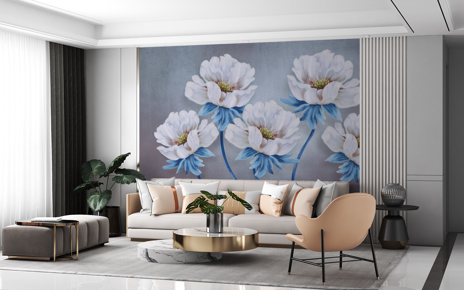 Fototapeta kwiaty są białe z niebieskim odcieniem